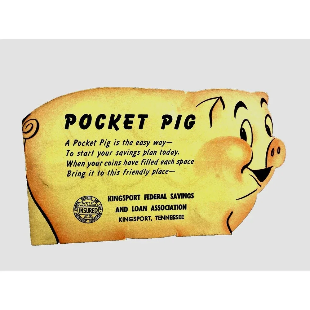 Vintage 50s Anthropomorphic Pocket Pig Quarter Savings Book Kingsport Tennessee